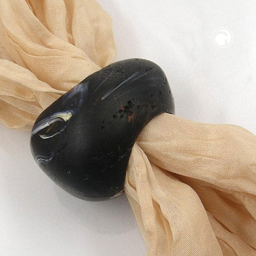 Cloth ring 33x25mm plastic ring bead non-round 17mm hole black-marbled matt