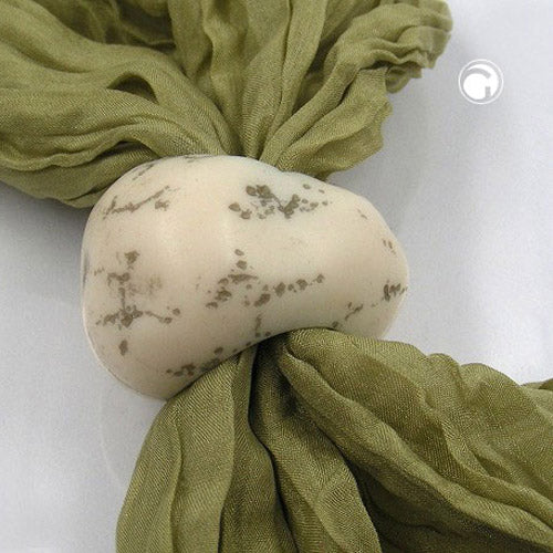 Scarf ring 33x25mm plastic ring bead non-round 17mm hole ivory-grey matt