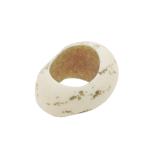 Scarf ring 33x25mm plastic ring bead non-round 17mm hole ivory-grey matt