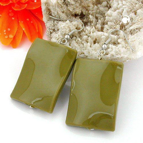 Ear hooks earrings earrings 56x25mm square plastic wavy olive-shiny