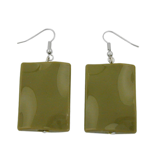 Ear hooks earrings earrings 56x25mm square plastic wavy olive-shiny