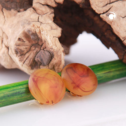 Clip earring 17mm amber marbled flat matte plastic