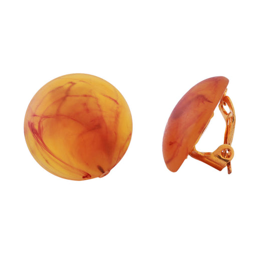 Clip earring 17mm amber marbled flat matte plastic