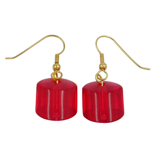 Ear hooks earrings earrings 37x15mm slanted bead plastic red-transparent-shiny