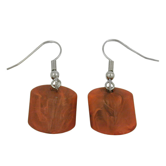 Ear hook earrings earrings 37x15mm slanted bead plastic rust brown marbled matt