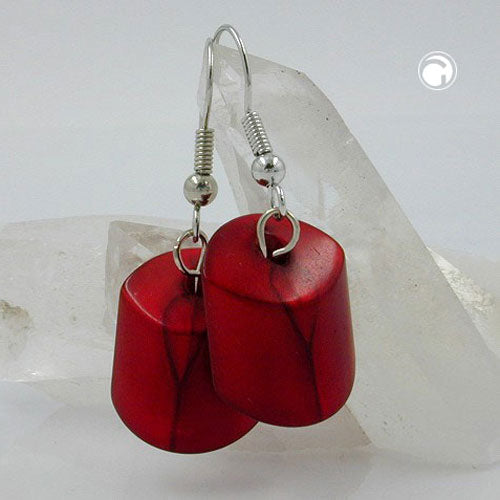 ear hooks, slanted pearl, red-silk
