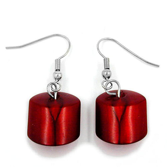 ear hooks, slanted pearl, red-silk