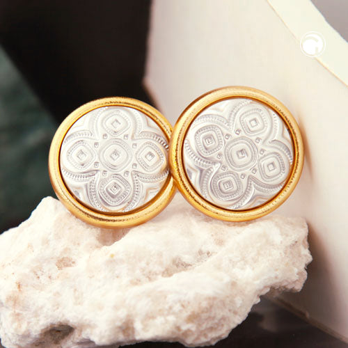 Clip earring 31mm bicolor pattern silver and gold colored plastic