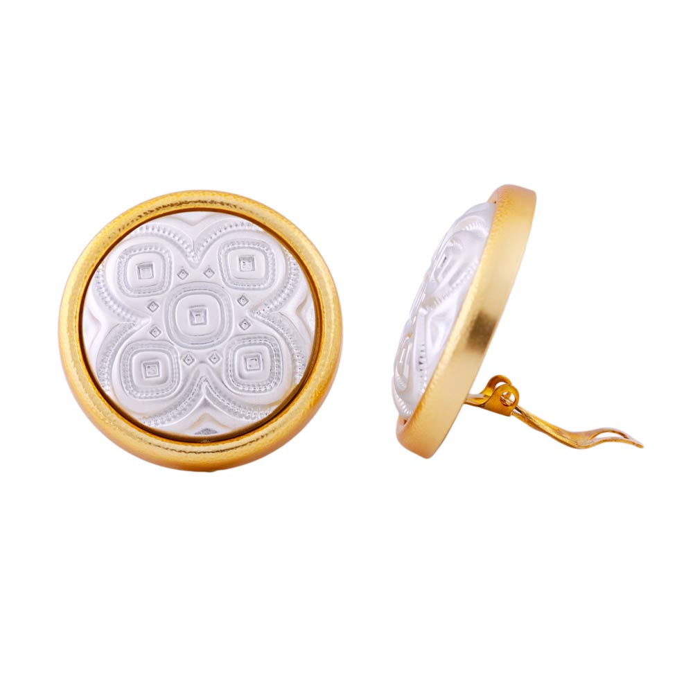 Clip Ohrring 31mm bicolor Muster silber- und goldfarben Kunststoff