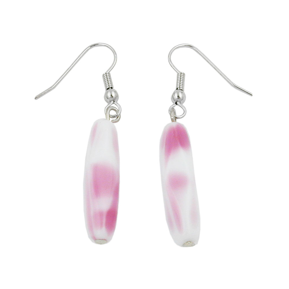 Ear hook earrings earrings 46x7mm square olive glass white-pink