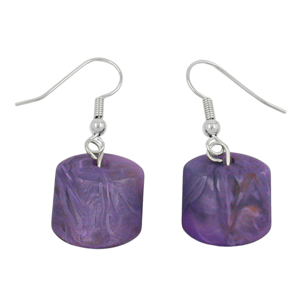 Ear hook earrings earrings 37x15mm slanted bead plastic purple-marbled-matt