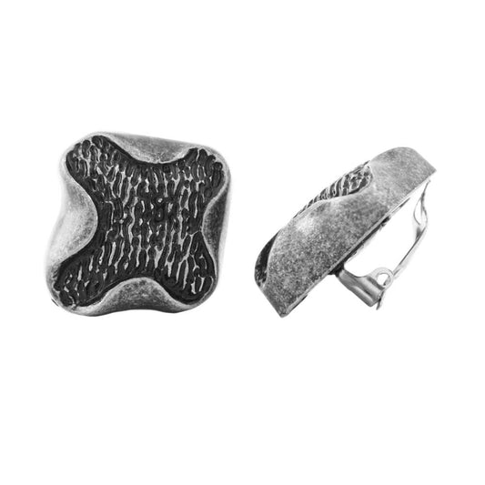 Clip earring approx. 27x29mm cross abstract antique silver plastic