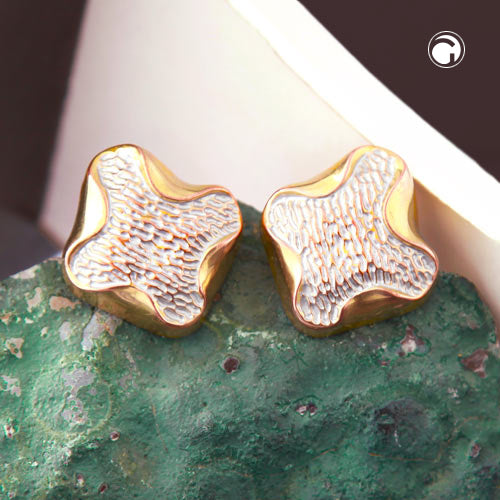 Clip earring approx. 27x29mm cross bicolor white and gold-colored shiny plastic