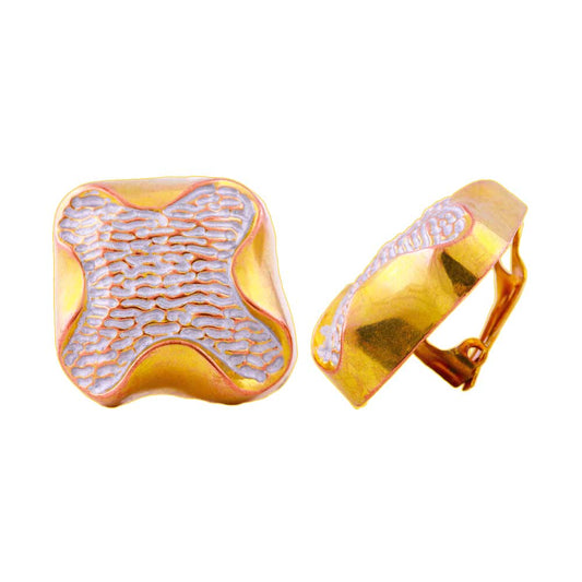 Clip earring approx. 27x29mm cross bicolor white and gold-colored shiny plastic