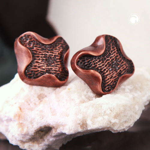 Clip earring approx. 27x29mm cross copper-colored shiny plastic