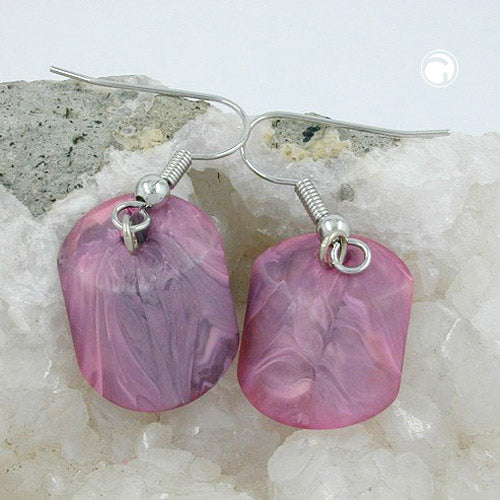 Ear hook earrings earrings 37x15mm slanted bead plastic pink-marbled-matt
