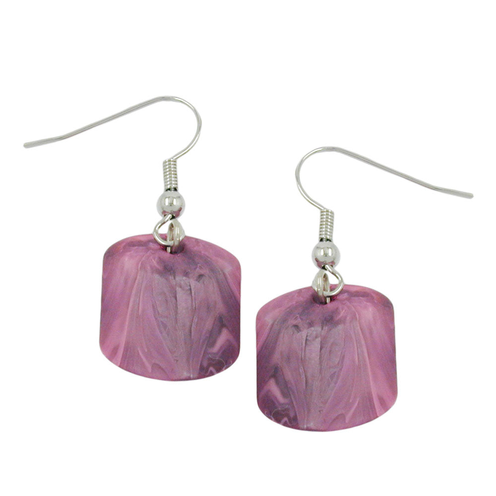 Ear hook earrings earrings 37x15mm slanted bead plastic pink-marbled-matt