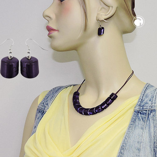 Ear hook earrings earrings 37x15mm slanted bead plastic purple-silky-shiny