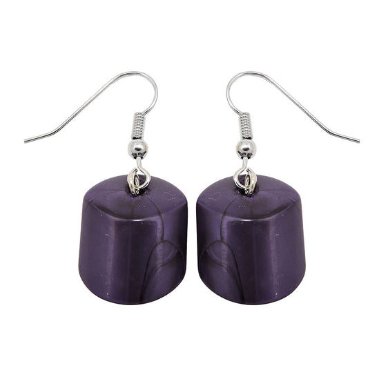 Ear hook earrings earrings 37x15mm slanted bead plastic purple-silky-shiny