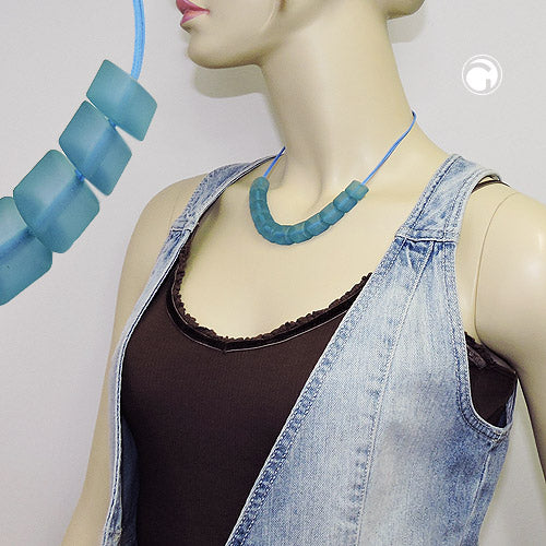 Necklace slanted bead plastic turquoise-transparent-matt cord light blue 45cm