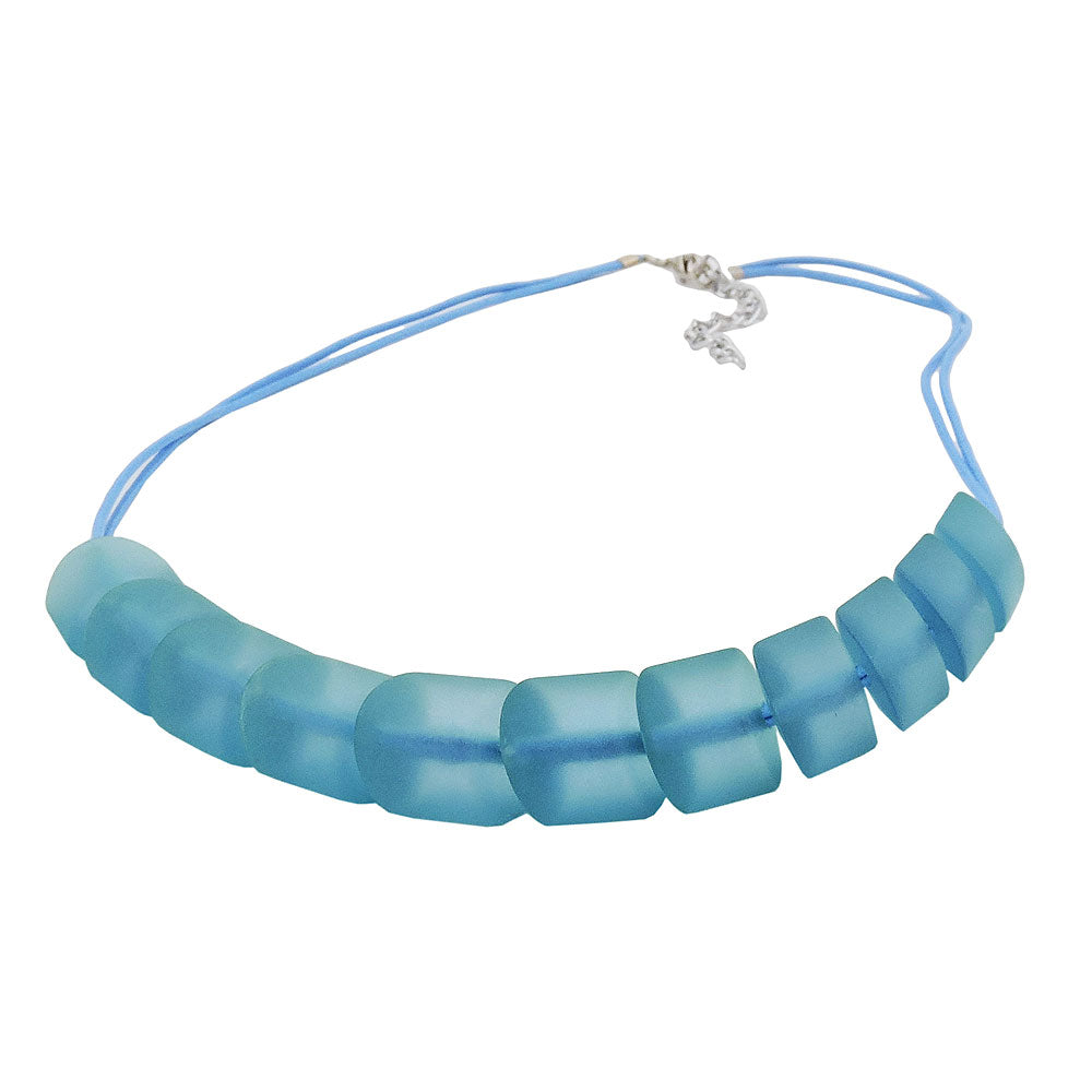 Necklace slanted bead plastic turquoise-transparent-matt cord light blue 45cm