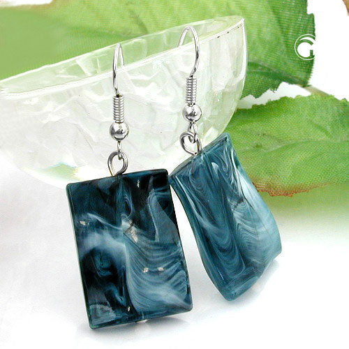 Earring hooks earrings 45x17mm square plastic wavy steel blue-white