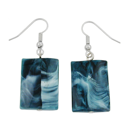 Earring hooks earrings 45x17mm square plastic wavy steel blue-white