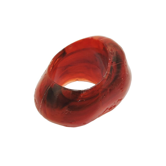 Cloth ring 33x25mm plastic ring bead non-round 17mm hole red-marbled shiny