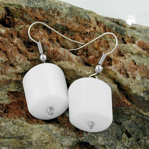 Ear hook earrings earrings 37x15mm slanted bead plastic shiny white
