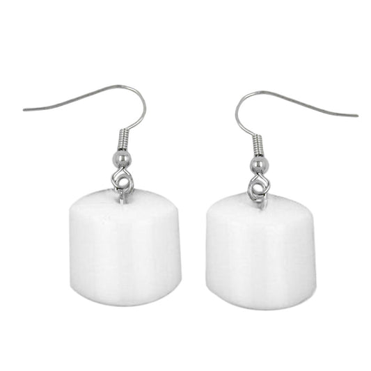 Ear hook earrings earrings 37x15mm slanted bead plastic shiny white