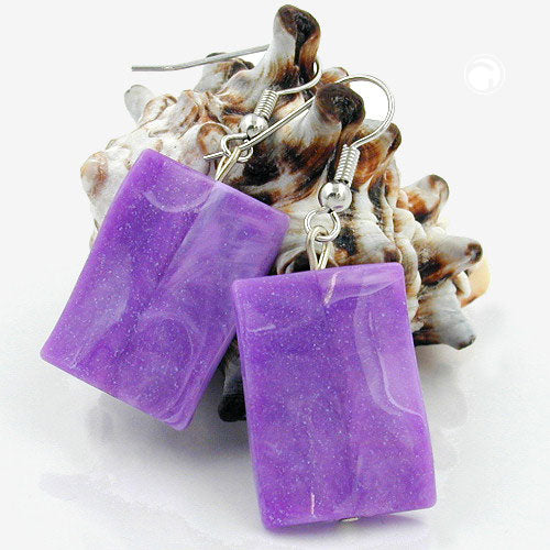 Earring hooks earrings 45x17mm square plastic wavy lilac-marbled