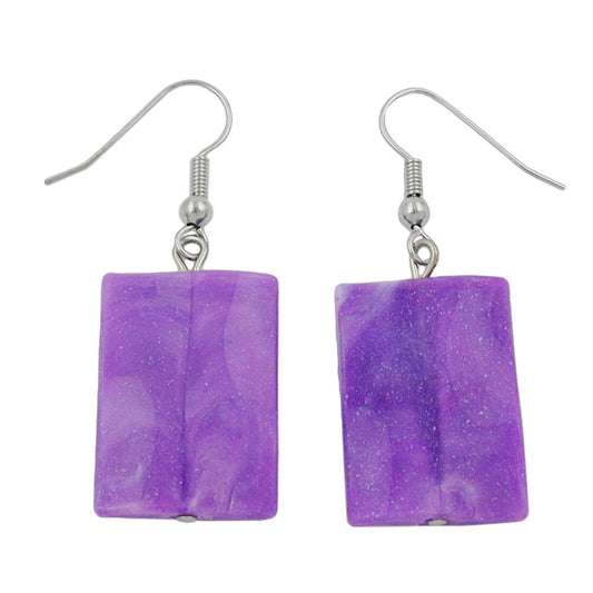 Earring hooks earrings 45x17mm square plastic wavy lilac-marbled