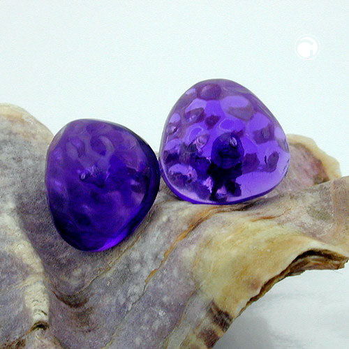 Stud earring 14mm triangle purple-transparent hammered plastic