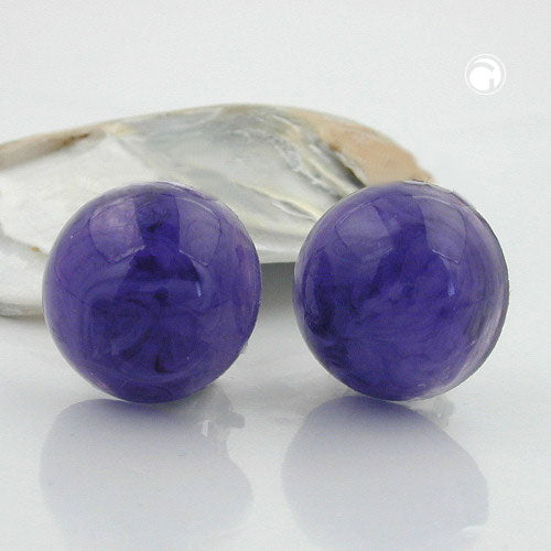 Clip earring 18mm purple-marbled-shiny plastic button