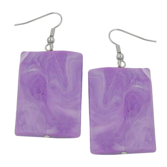 Ear hooks earrings earrings 56x25mm square plastic lilac-white-marbled