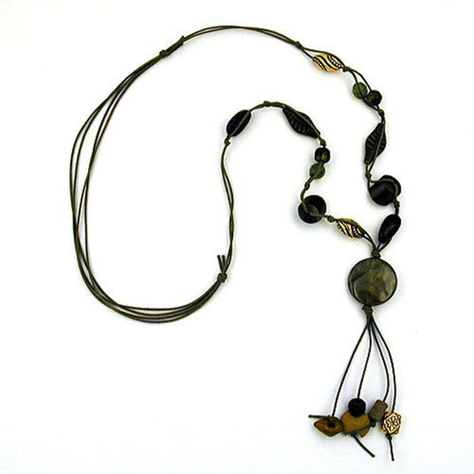 Kette 28mm Kunststoff Scheibe oliv seidig-glänzend Kordel oliv 90cm