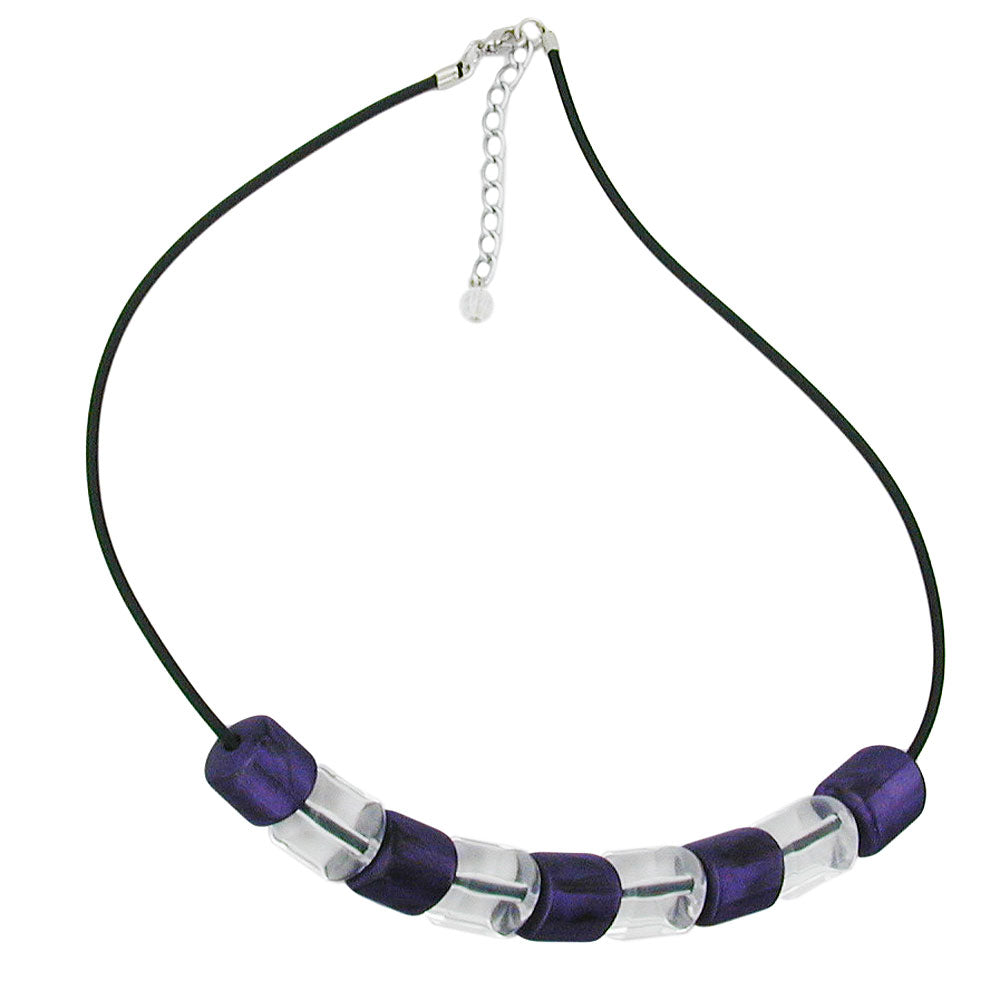 Necklace slanted bead plastic purple-silky and crystal-clear-transparent solid rubber black 45cm