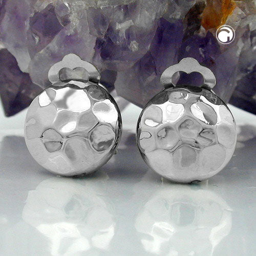 Earring clip 16mm plastic bouton chrome-colored shiny hammered clip mechanism silver-colored