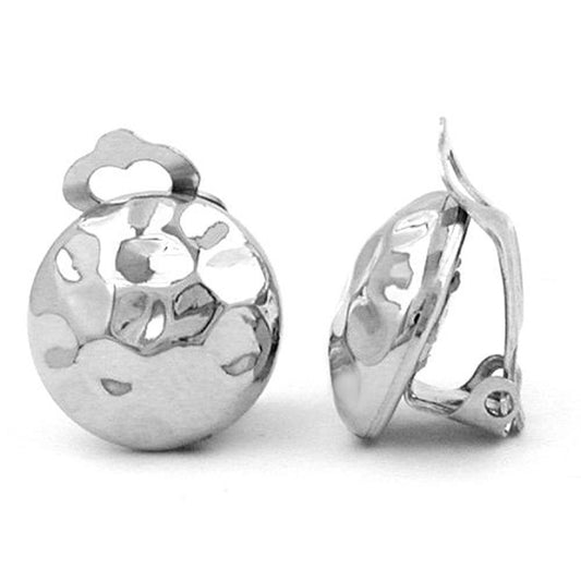 Earring clip 16mm plastic bouton chrome-colored shiny hammered clip mechanism silver-colored