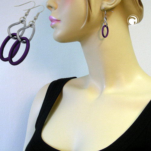 Ear hooks earrings earrings 60x16mm chain links purple-old silver plastic aluminum
