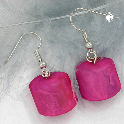 Ear hook earrings earrings 37x15mm slanted bead plastic pink-marbled-matt