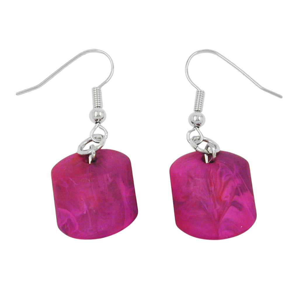 Ear hook earrings earrings 37x15mm slanted bead plastic pink-marbled-matt