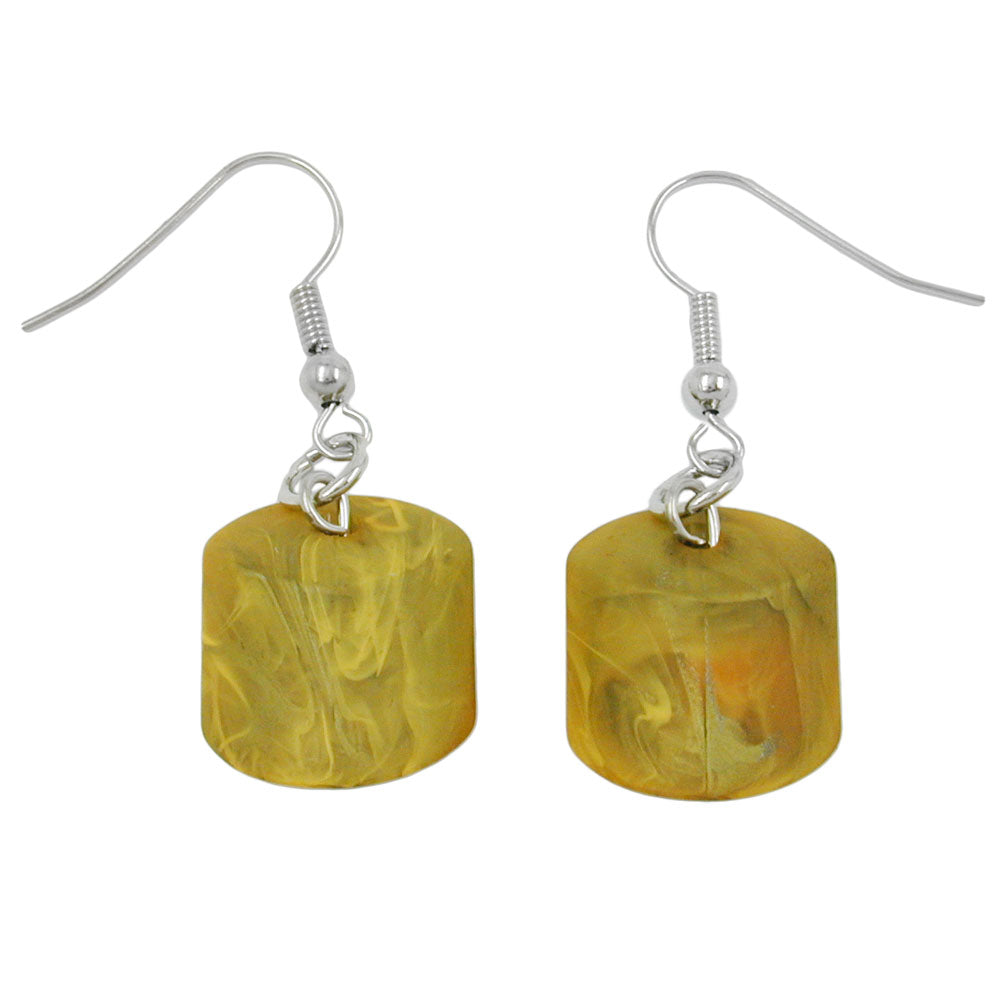 Ear hook earrings earrings 37x15mm slanted bead plastic yellow-olive-marbled-matt