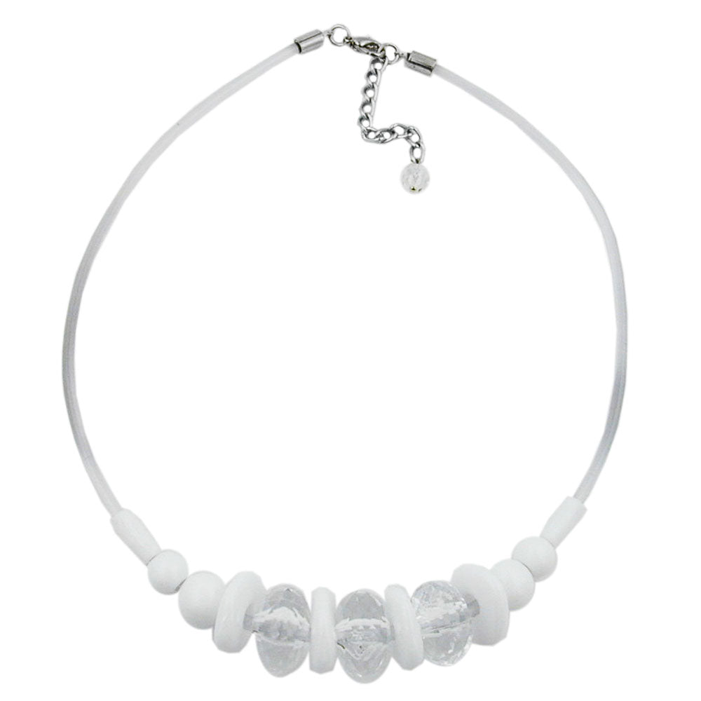 Necklace 3x roller crystal clear faceted plastic beads with silicone cord white 48cm