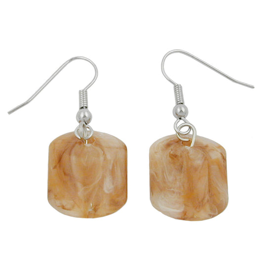 Ear hook earrings earrings 37x15mm slanted bead plastic beige-horn-marbled-matt