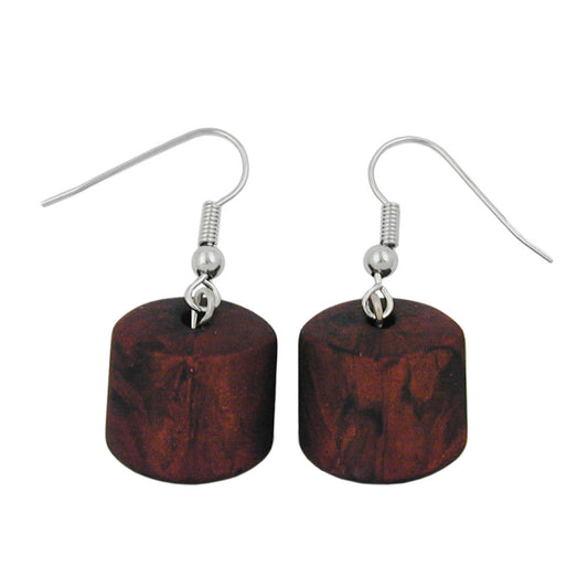 Ear hook earrings earrings 37x15mm slanted bead plastic brown-metallic-marbled-matt