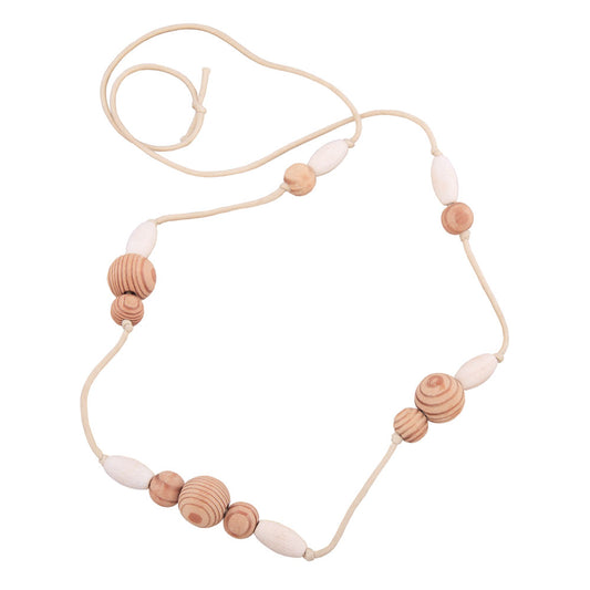 Necklace white wooden olives with wooden beads Finnish fir cord natural color 70cm