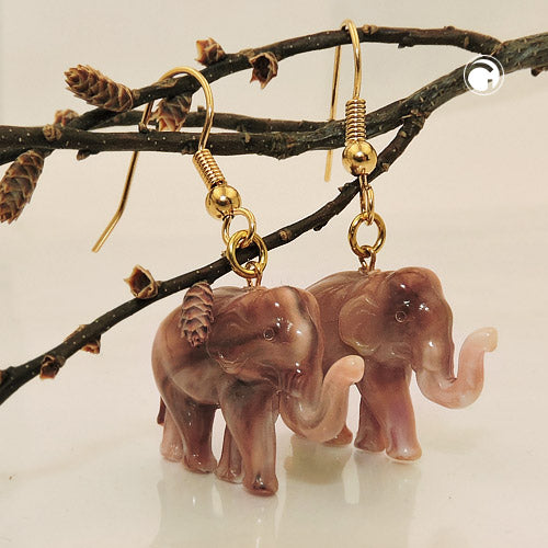 Ear hook earrings earrings 39x23mm elephant mini brown-marbled plastic