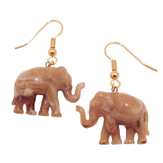 Ear hook earrings earrings 39x23mm elephant mini brown-marbled plastic