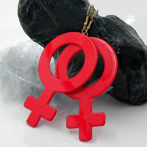 Ear hook earring 100x50mm women's sign female symbol red plastic